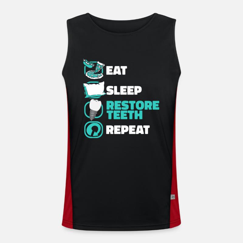 Eat Sleep Restore Teeth Repeat Dental Lab Men's Functional Contrast Tank Top 