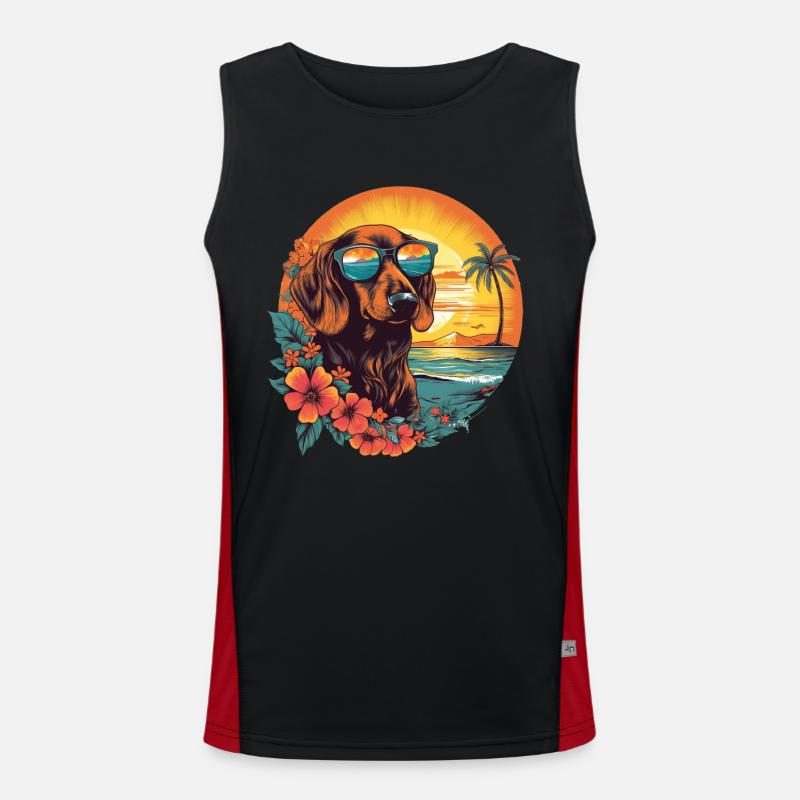 Teckel coloré avec des lunettes de soleil à la plage Débardeur respirant contrasté Homme 