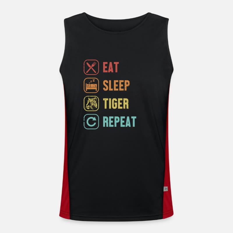 Eat Sleep Tiger Repeat Wildkatze Raubkatze Funktionelles Kontrast-Tank Top für Männer 