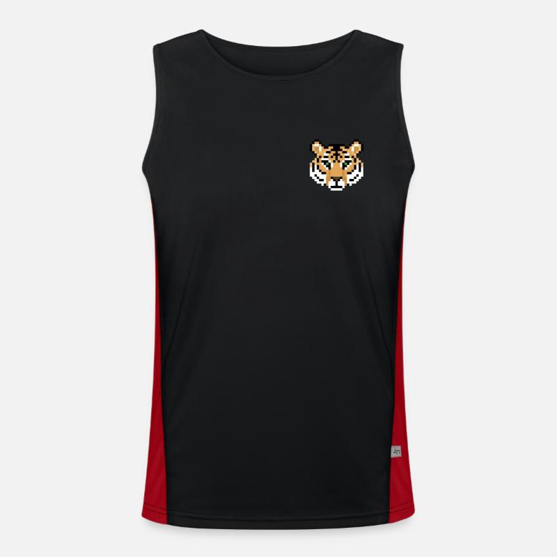 Tiger 8 Bit Logo Emblem Raubkatze Sibirischer Funktionelles Kontrast-Tank Top für Männer 