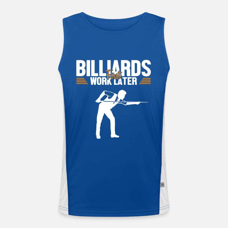 Billiards First Work Later Billardtisch Billiards Funktionelles Kontrast-Tank Top für Männer 