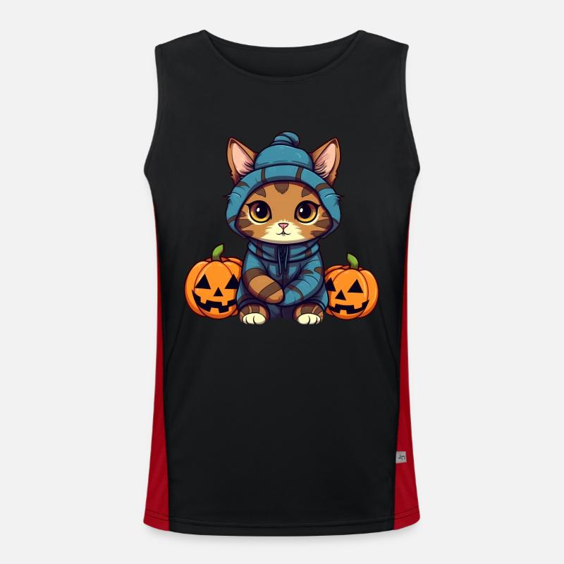 Mignon chat d’Halloween et citrouilles Débardeur respirant contrasté Homme 