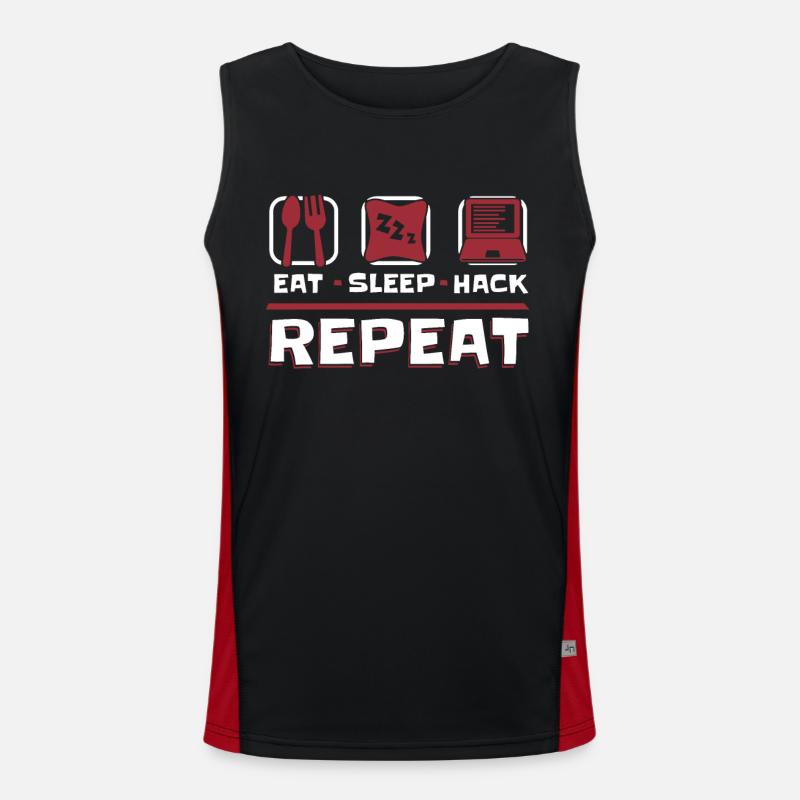 Eat Sleep Hack Repeat Social Engineering Phishing Men's Functional Contrast Tank Top 
