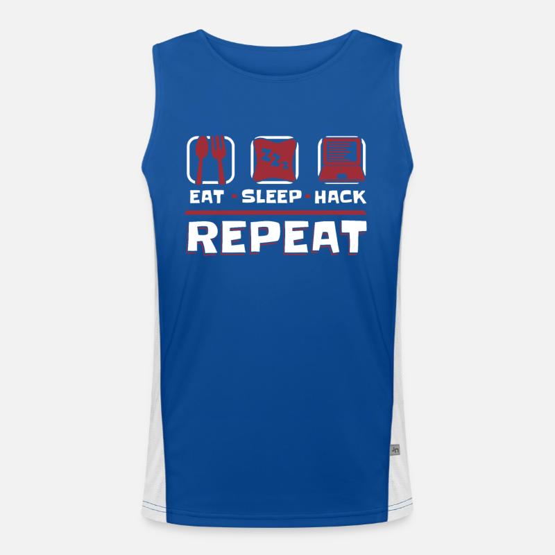 Eat Sleep Hack Repeat Social Engineering Phishing Men's Functional Contrast Tank Top 