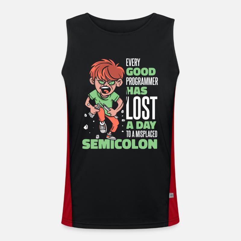 Has Lost A Day To A Misplaced Semicolon Coder Funktionelles Kontrast-Tank Top für Männer 