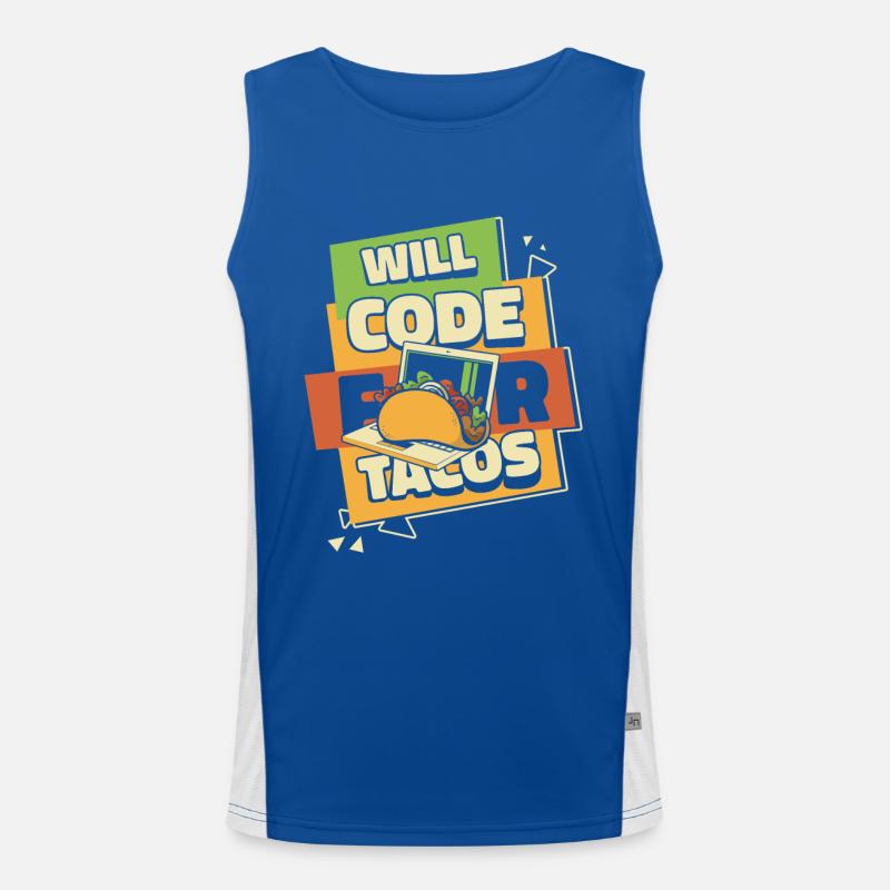 Will Code For Tacos Developer Coder Programmierer Funktionelles Kontrast-Tank Top für Männer 