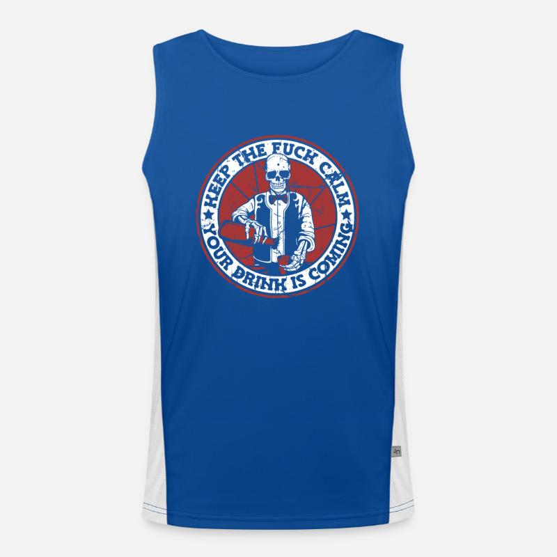 Keep Calm The Drink Is Coming Bartender Funktionelles Kontrast-Tank Top für Männer 
