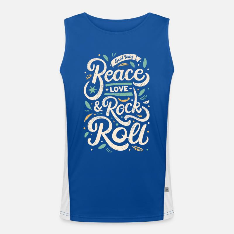 Peace Love Rock And Roll Déclaration Devise Débardeur respirant contrasté Homme 
