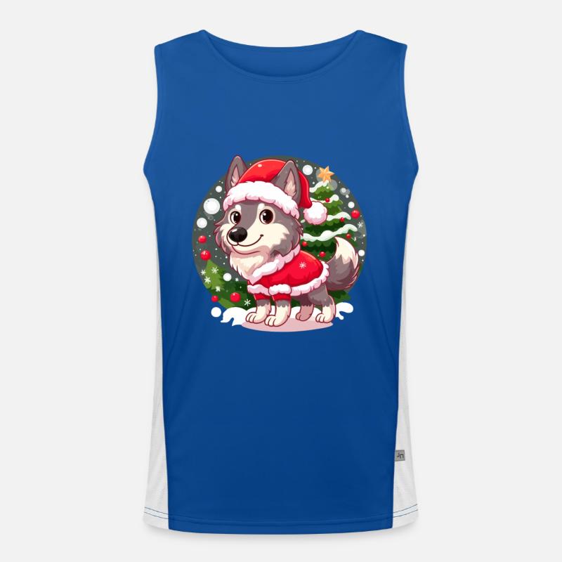 Chiot loup mignon en tenue de Noël Débardeur respirant contrasté Homme 