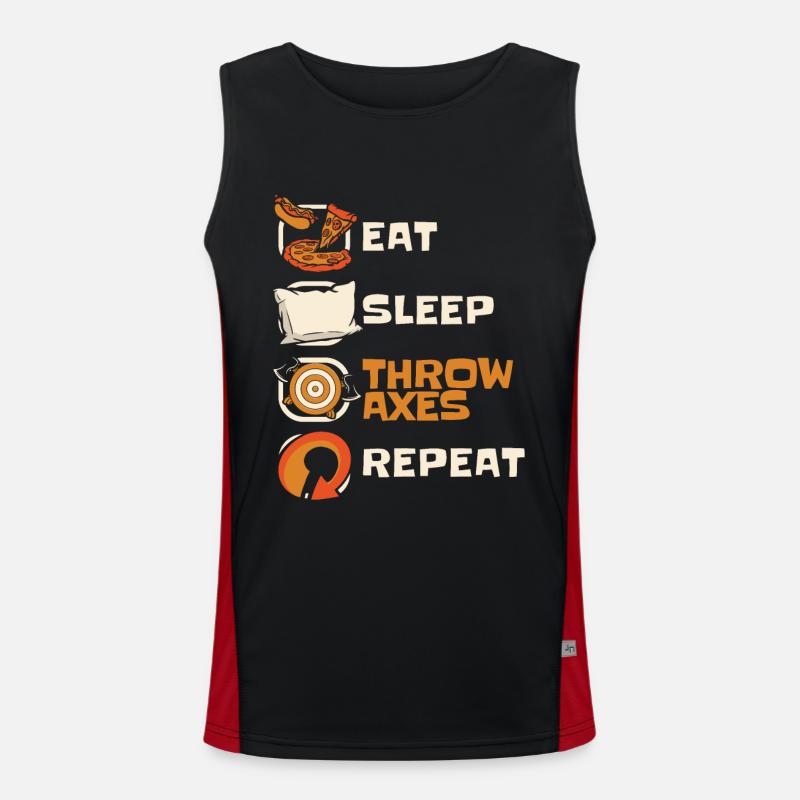 Eat Sleep Throw Axes Repeat Axe Throwing Game Axe Men's Functional Contrast Tank Top 