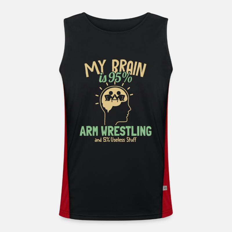 My Brain is 95% Arm Wrestling Exercise Trainer Men's Functional Contrast Tank Top 