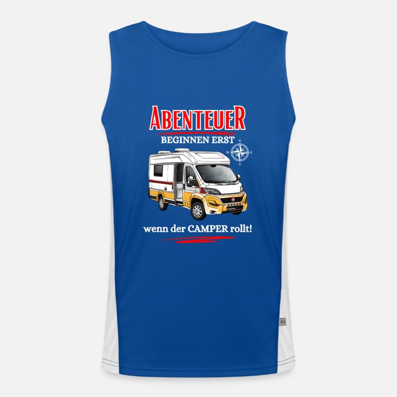 Camper-Abenteuer beginnen erst wenn der Camper ... Funktionelles Kontrast-Tank Top für Männer 