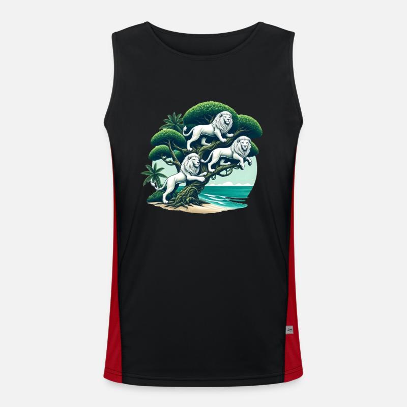 Three white lions on tree Men's Functional Contrast Tank Top 