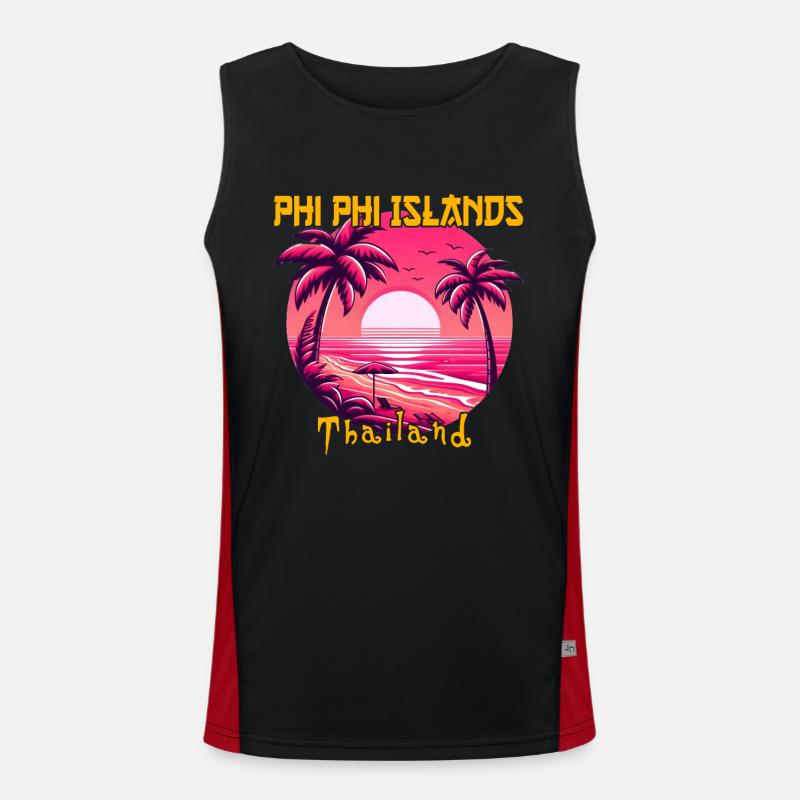 Sunset on Phi Phi Islands - Men's Functional Contrast Tank Top  - black/red