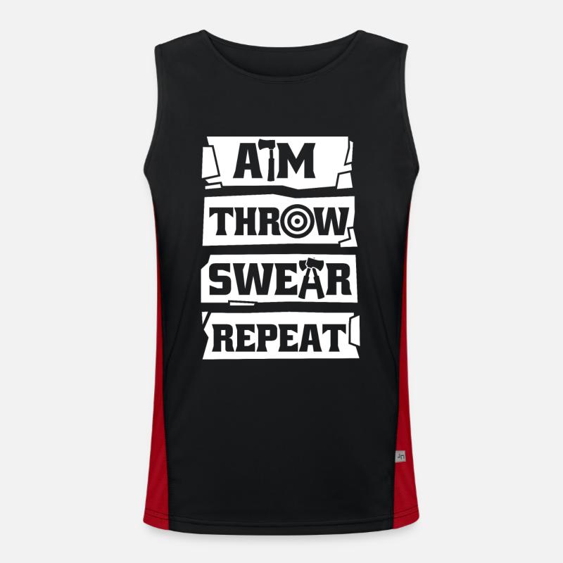 Aim Throw Swear Repeat Axe Throwing Game Axe Men's Functional Contrast Tank Top 