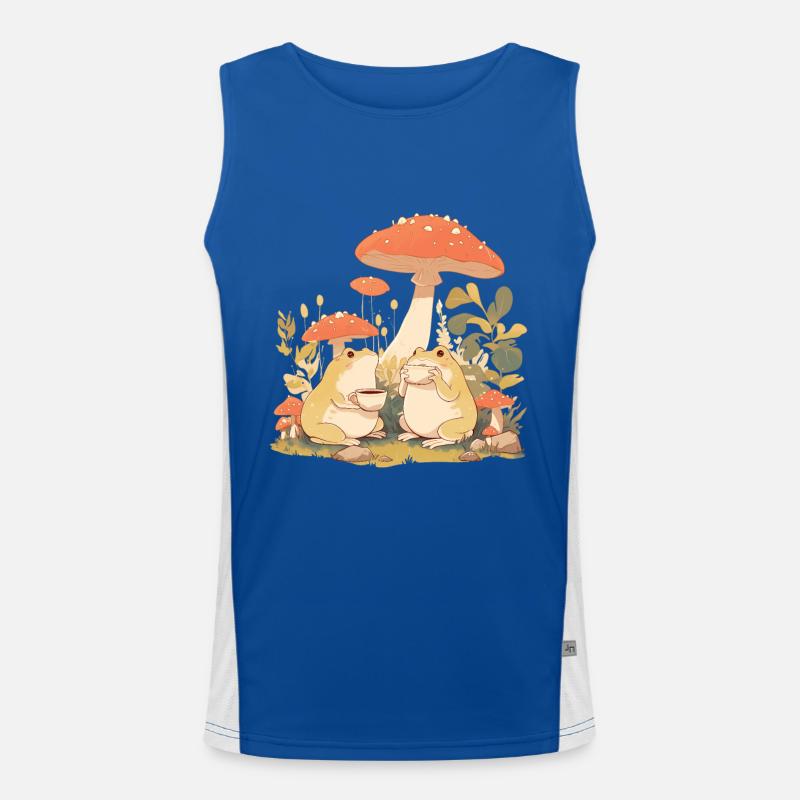 Frogs With Tea Toadstool Cottagecore Flowers Men's Functional Contrast Tank Top 