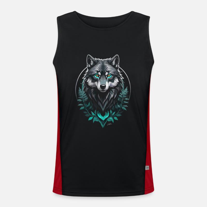 Forest Arctic Wolf - Men's Functional Contrast Tank Top  - black/red