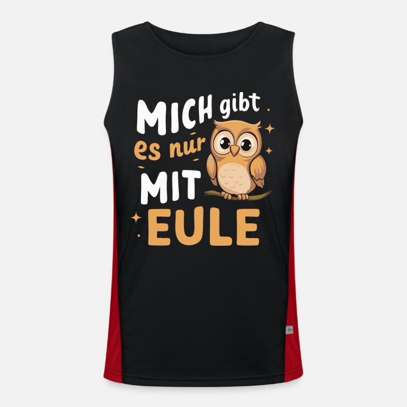 Nachteule Eule Eulen Vogel - Funktionelles Kontrast-Tank Top für Männer  - Schwarz/Rot