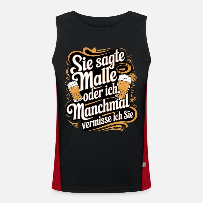 Sie sagte Malle oder ich lustiger Mallorca Spruch Funktionelles Kontrast-Tank Top für Männer 