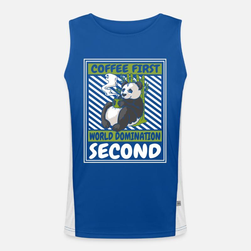 Coffee First World Domination Second Panda Bear Men's Functional Contrast Tank Top 