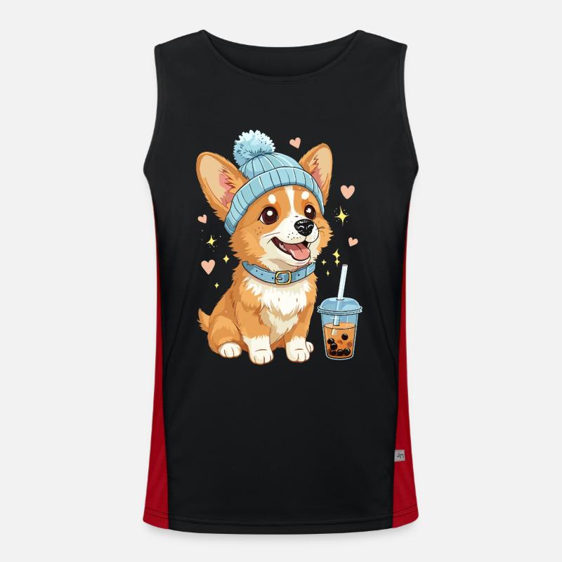 Bubble Tea Corgi Dog Beanie Cute Dog Lover Men's Functional Contrast Tank Top 