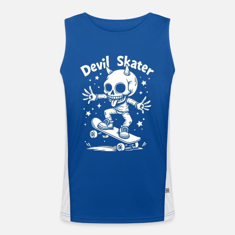 Devil Skater – Cooles Skelett auf Skateboard Funktionelles Kontrast-Tank Top für Männer 