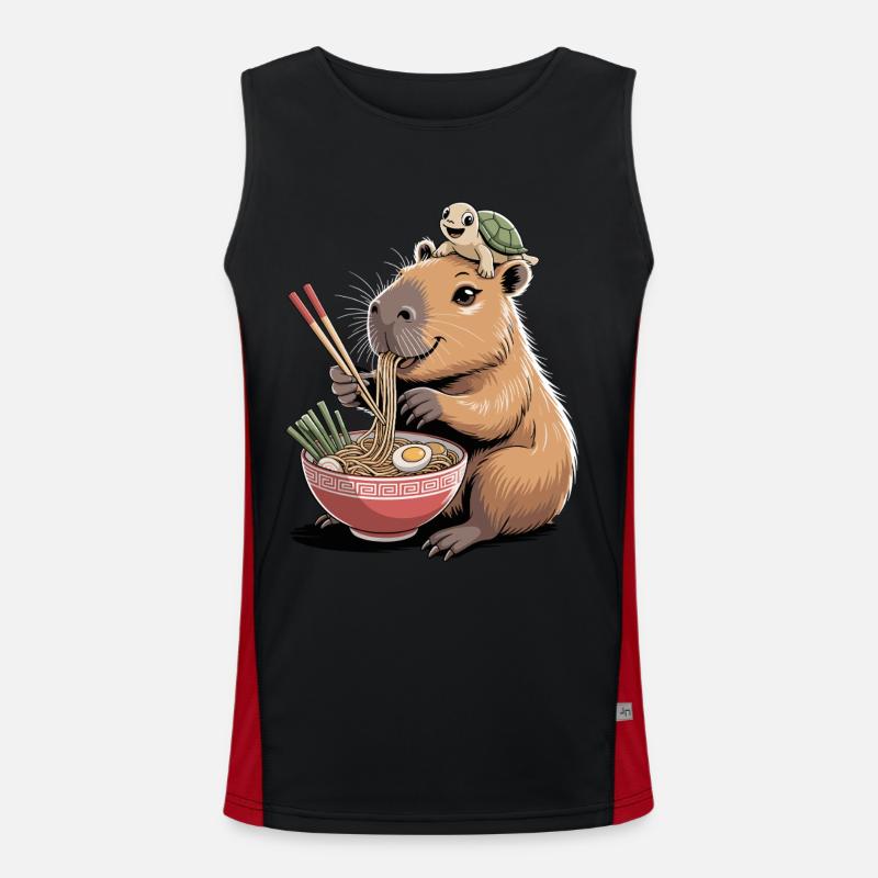 Cute capybara, ramen, turtle, capybara - Men's Functional Contrast Tank Top - black/red