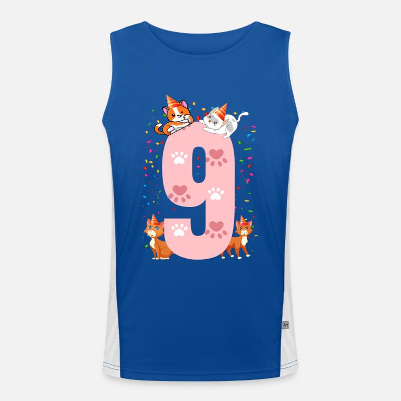 9. Cat Birthday Celebrant 9 years old Men's Functional Contrast Tank Top 