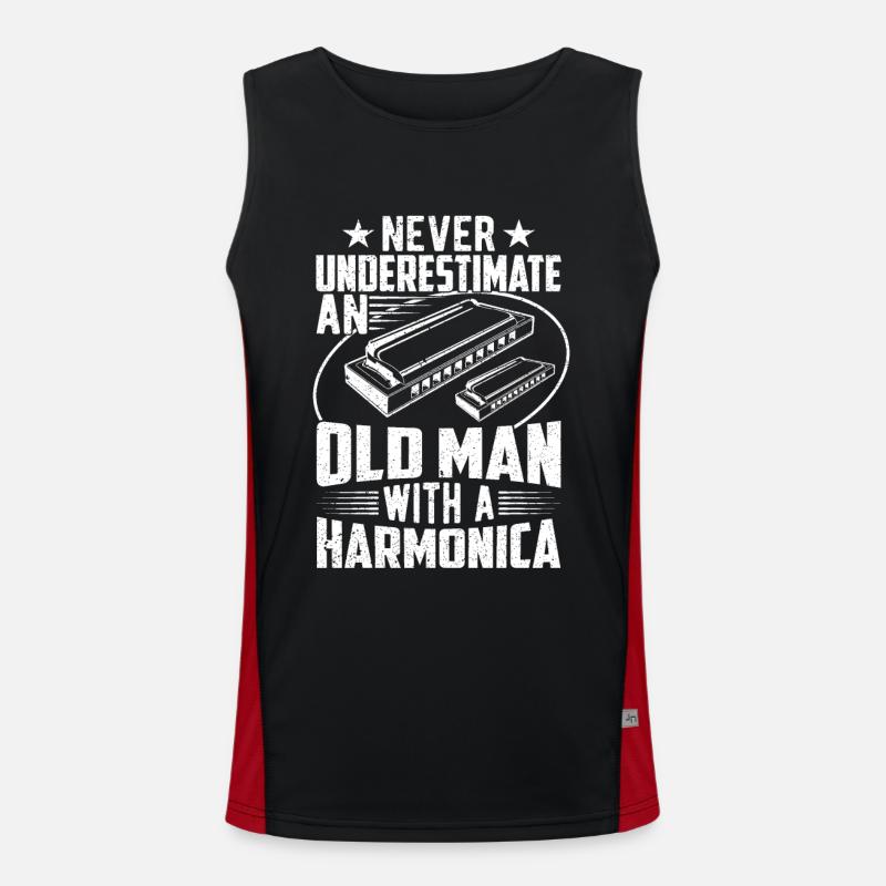 Old Man With A Harmonica - Men's Functional Contrast Tank Top - black/red
