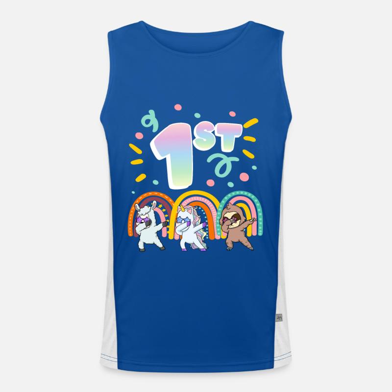 1st Birthday Dabbing Llama Unicorn Sloth | 1st Men's Functional Contrast Tank Top 