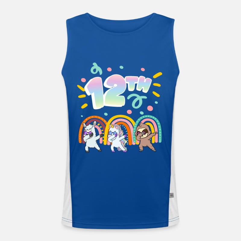 12th Birthday Dabbing Llama Unicorn Sloth | Men's Functional Contrast Tank Top 