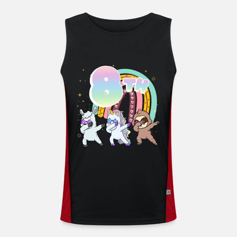 8th Birthday Dabbing Llama Unicorn Sloth | 8. Men's Functional Contrast Tank Top 