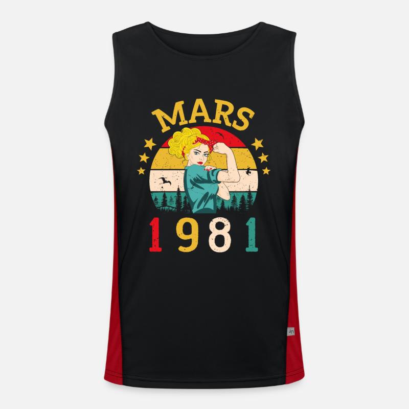 Mars 1981 Anniversaire Idée Cadeau Vintage 1981 Débardeur respirant contrasté Homme 