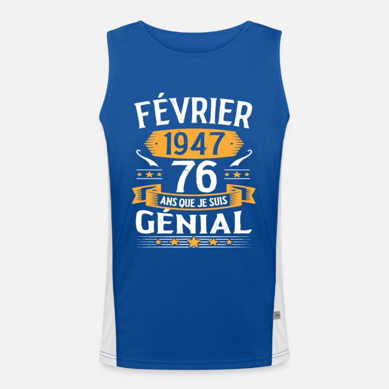Février 1947 76 Ans Anniversaire Vintage Cadeau Débardeur respirant contrasté Homme 