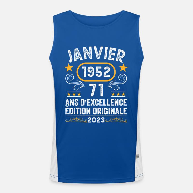 Anniversaire Vintage Idée Cadeau Janvier 1952 71 Débardeur respirant contrasté Homme 