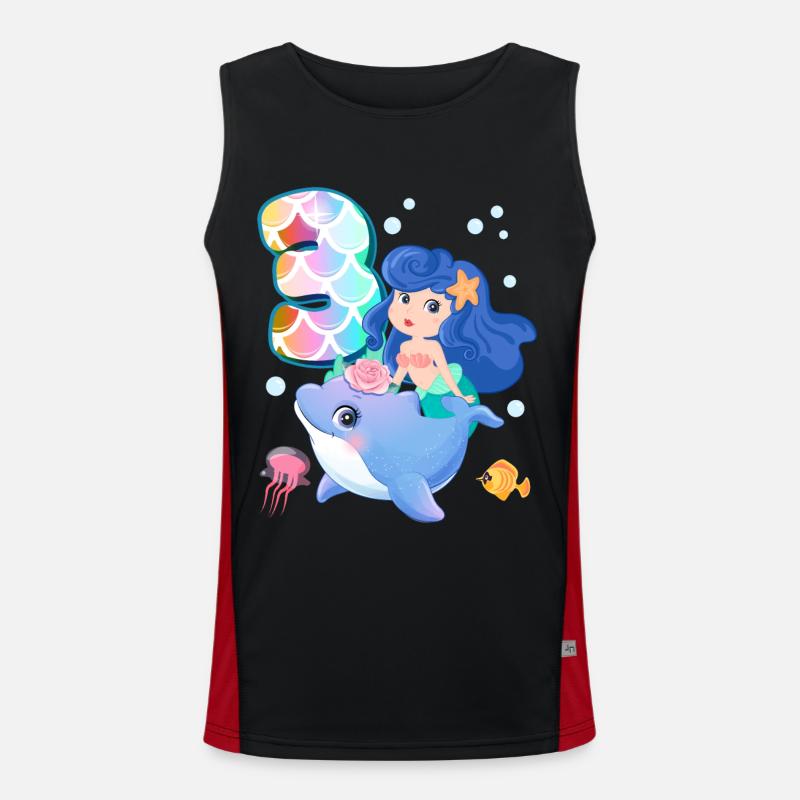 3rd birthday | Mermaid Birthday | Men's Functional Contrast Tank Top 