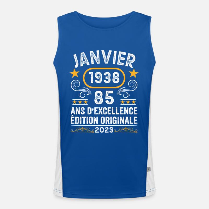 Anniversaire Vintage Idée Cadeau Janvier 1938 85 Débardeur respirant contrasté Homme 