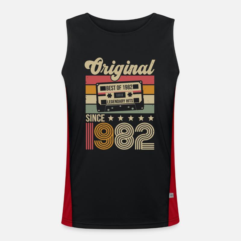 Vintage Geburtstag Original Geschenkidee 1982 Funktionelles Kontrast-Tank Top für Männer 