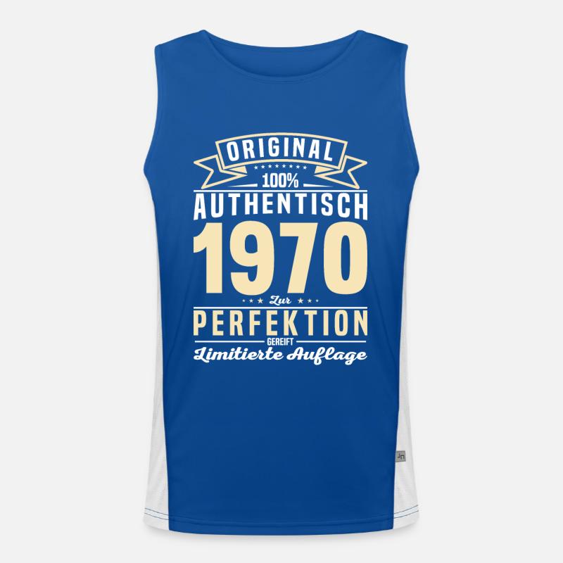 Authentisches 1970er Vintage Geschenk Funktionelles Kontrast-Tank Top für Männer 