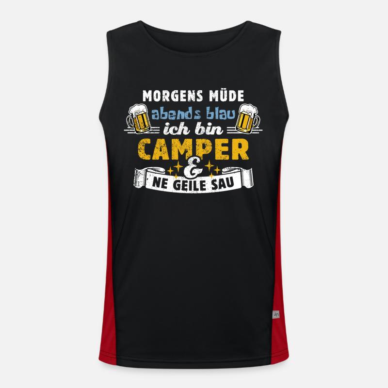 Camper - Morgens müde abends blau Camping Spruch Funktionelles Kontrast-Tank Top für Männer 