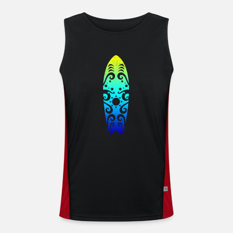 Maori Surfboard Sun Waves Tribal Tattoo Gift Men's Functional Contrast Tank Top 