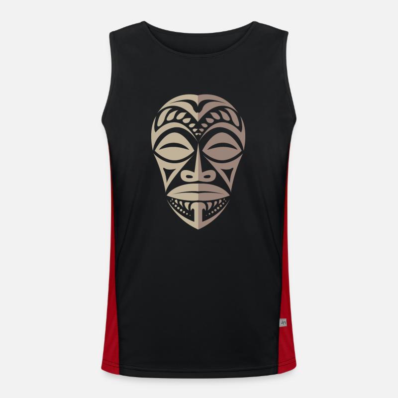 Marquesa's Tiki Face Polynesian Tribal Tattoo Men's Functional Contrast Tank Top 