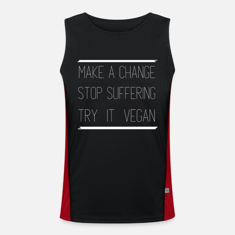 Make a change stop suffering try it vegan Funktionelles Kontrast-Tank Top für Männer 