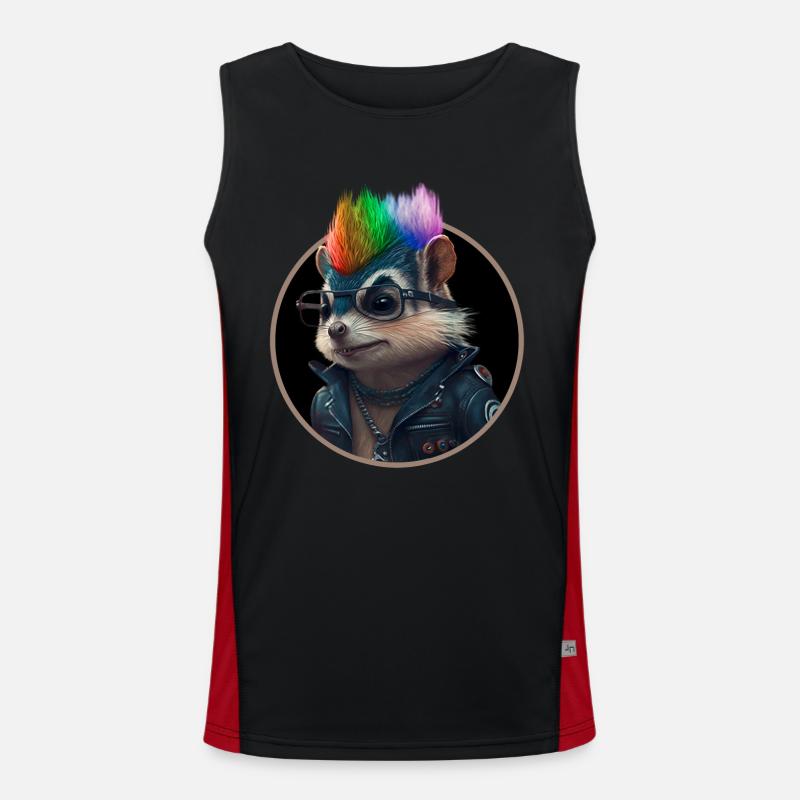 Punk Eichhörnchen mit Regenbogen Irokese Frisur Funktionelles Kontrast-Tank Top für Männer 