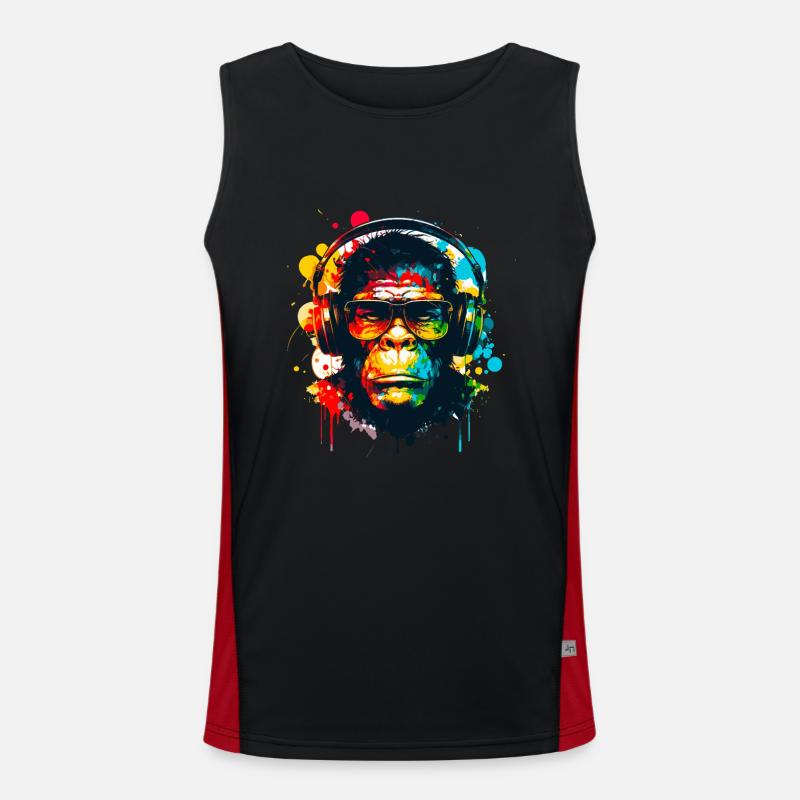 Brillenaffe mit Kopfhörern Funktionelles Kontrast-Tank Top für Männer 