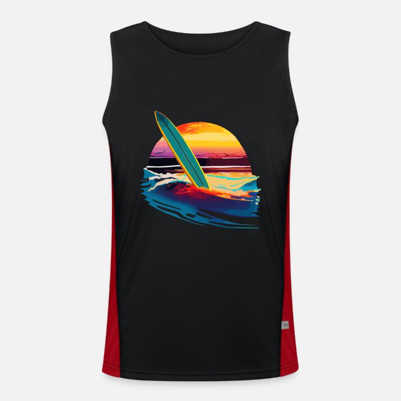 Surfboard with sunset Men's Functional Contrast Tank Top 