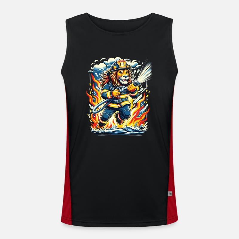 Lion, Firefighter, Firefighter, Flames, Hero Men's Functional Contrast Tank Top 