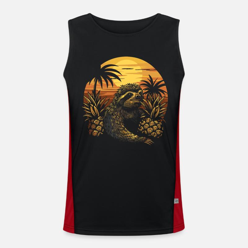 Sloth Sloth Animal Sloth Wilderness Beach Palm Trees Men's Functional Contrast Tank Top 