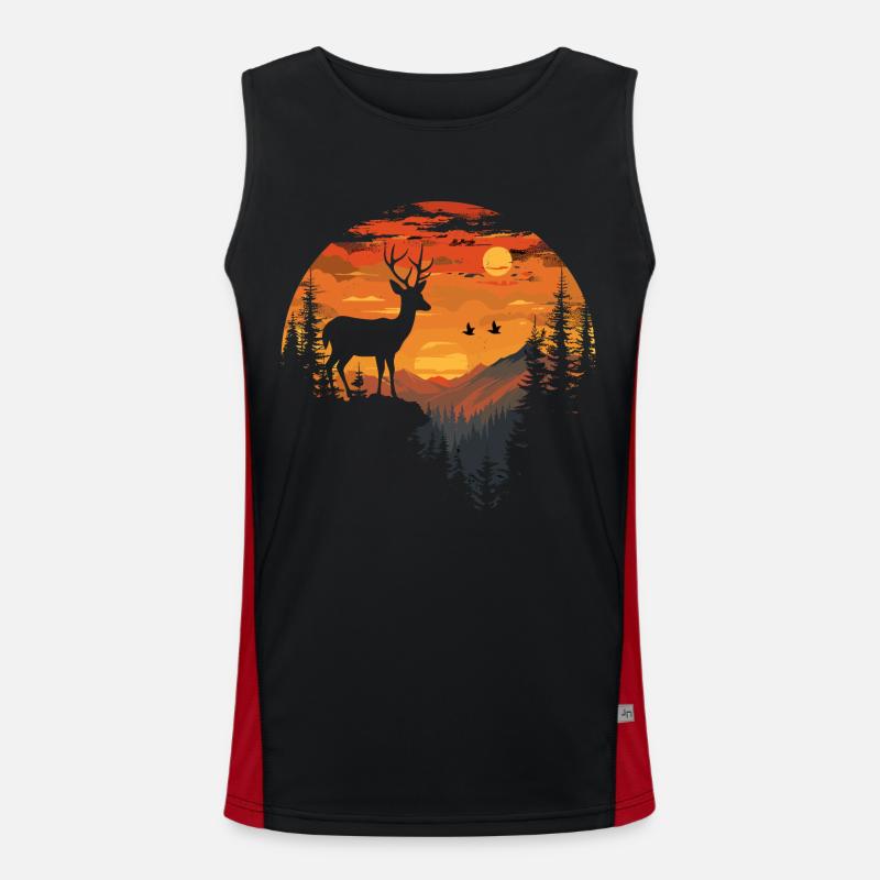 Cerf, Forêt, Cerf, Nature, Coucher De Soleil Débardeur respirant contrasté Homme 