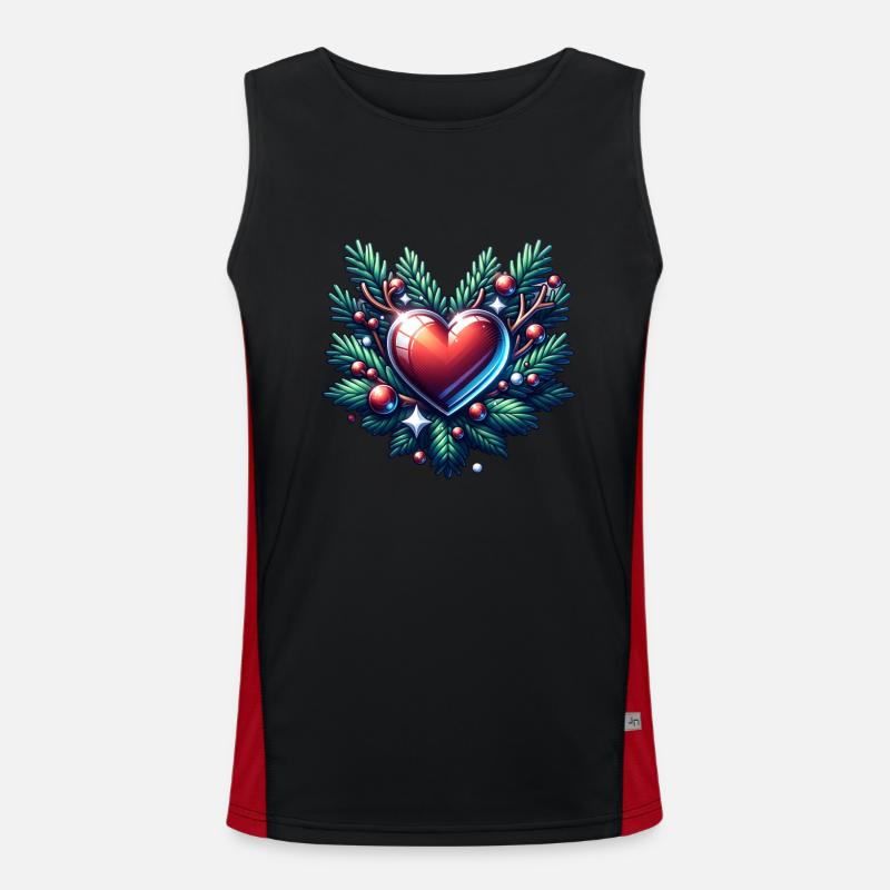 Weihnachts Herz Weihnachtskranz Advent Funktionelles Kontrast-Tank Top für Männer 